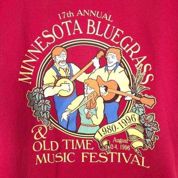 Vintage Minnesota Bluegrass Festival T Shirt Mens Size Large Red 90s 1996 - Picture 4 of 8